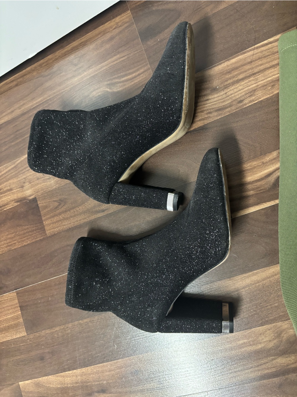 Michael Kors Black Glitter Sock Booties with Block Heel